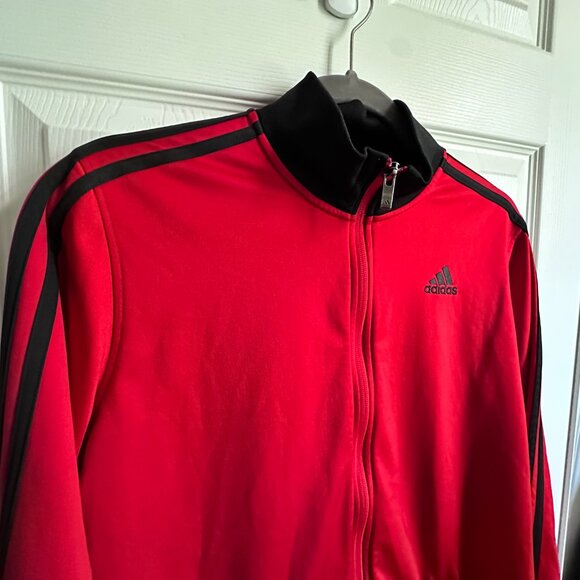 Adidas Athletic Track Jacket Boy’s XL 18 Full Zip Red Black 3 Stripes Mock Neck - Picture 10 of 10